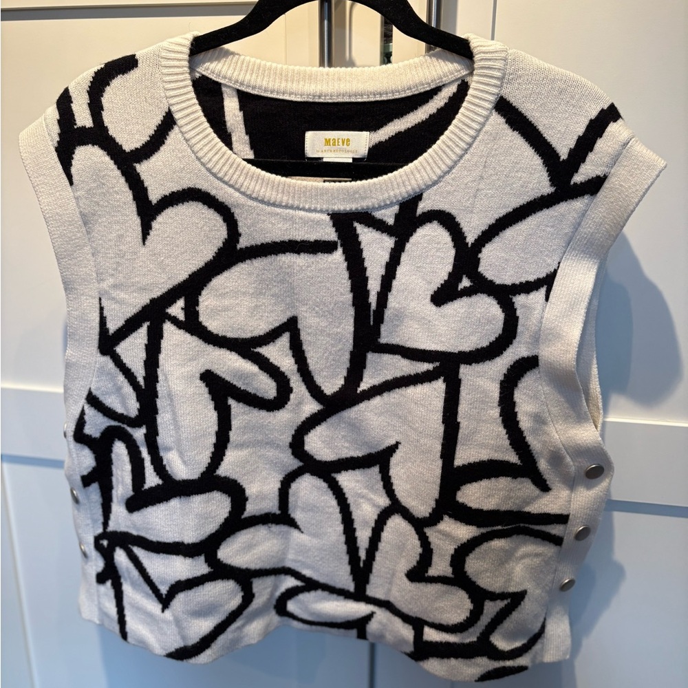 Anthropologie Black and White Heart Sweater Vest